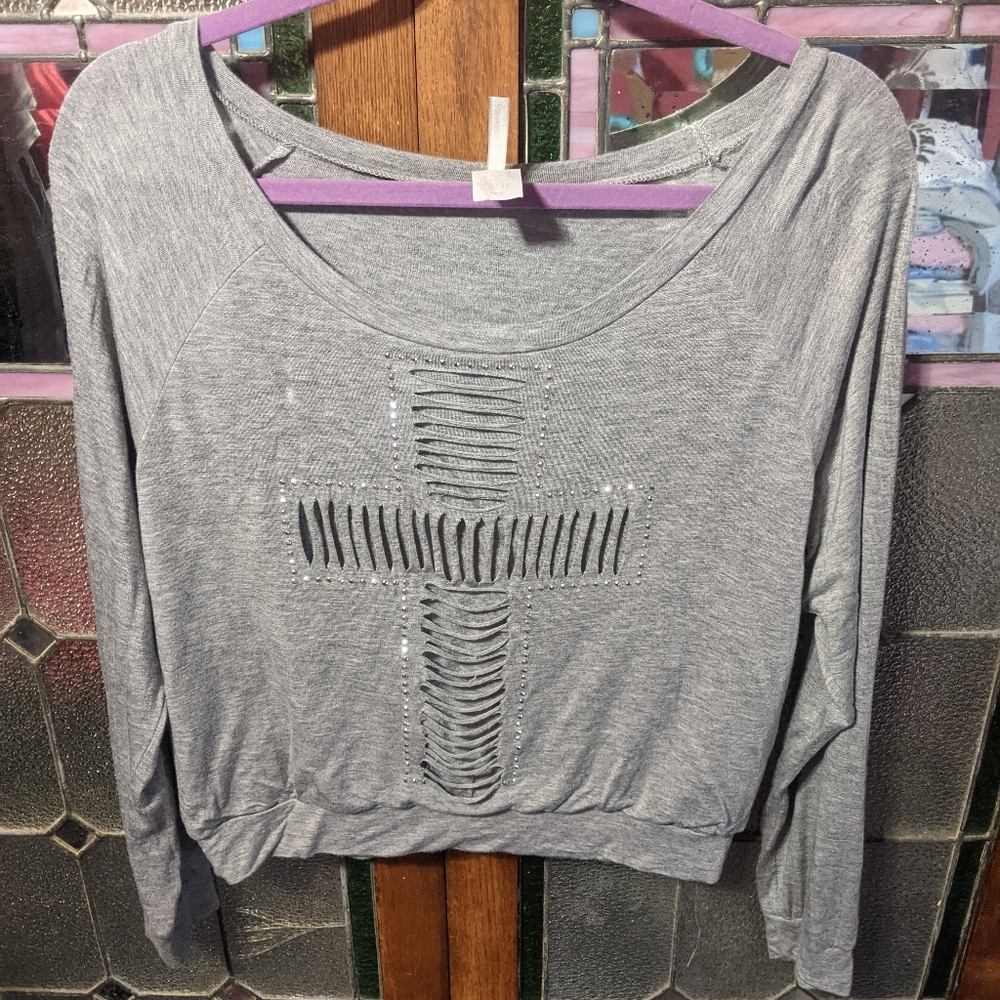 Crystal Studded Crucifix Long Sleeve